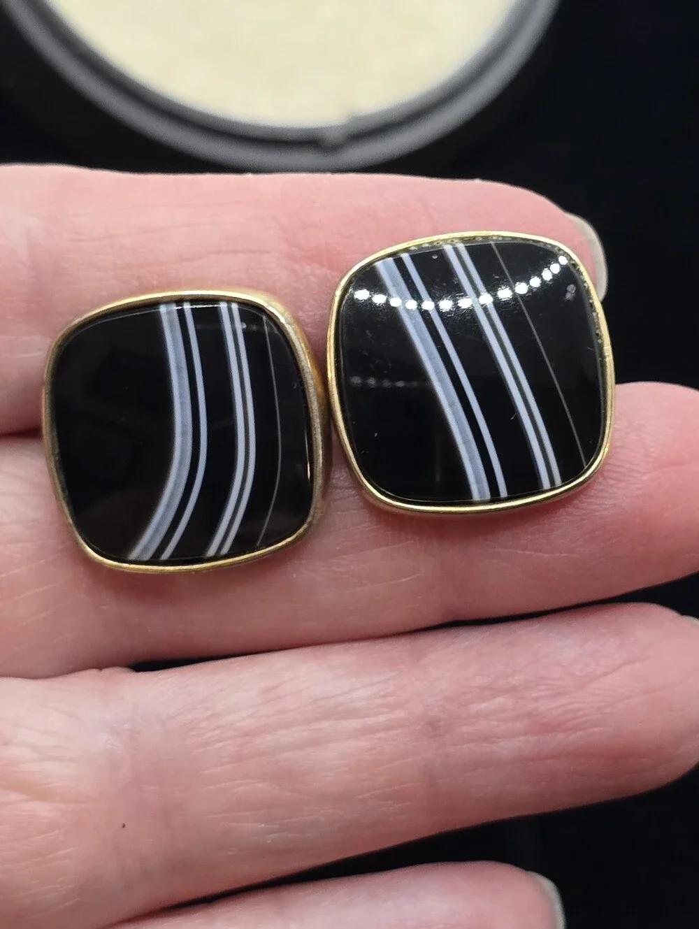 Jaguar Gold Filled Banded Agate Cufflinks Elegant Mid-century